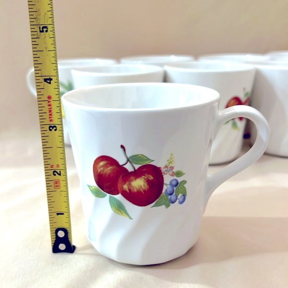 Set of 9 Corningware Swirl Fruit Coffee Mugs/Apples Pears Mugs Made in USA A1256 - Picture 4 of 6